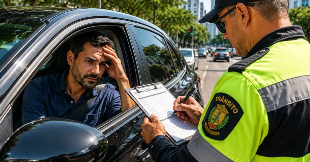 Pessoa sendo multada no Brasil. Como recorrer de uma multa de trânsito em 2026: guia completo